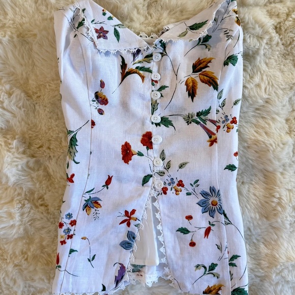 Reformation Viola Linen Top In Corsini, brand new, never worn, no flaws. - Picture 2 of 9